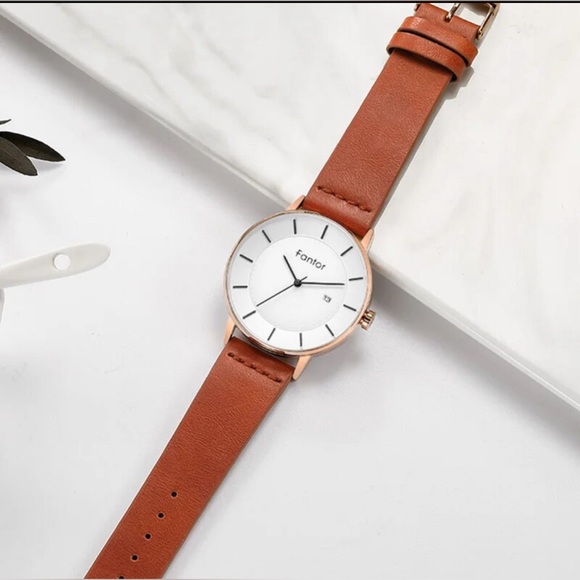 Designer - Fantor Men's Leather Casual Thin Minimalist Chronograph Quartz Watch - Picture 2 of 16